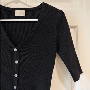 Black Ribbed Button-Up Top